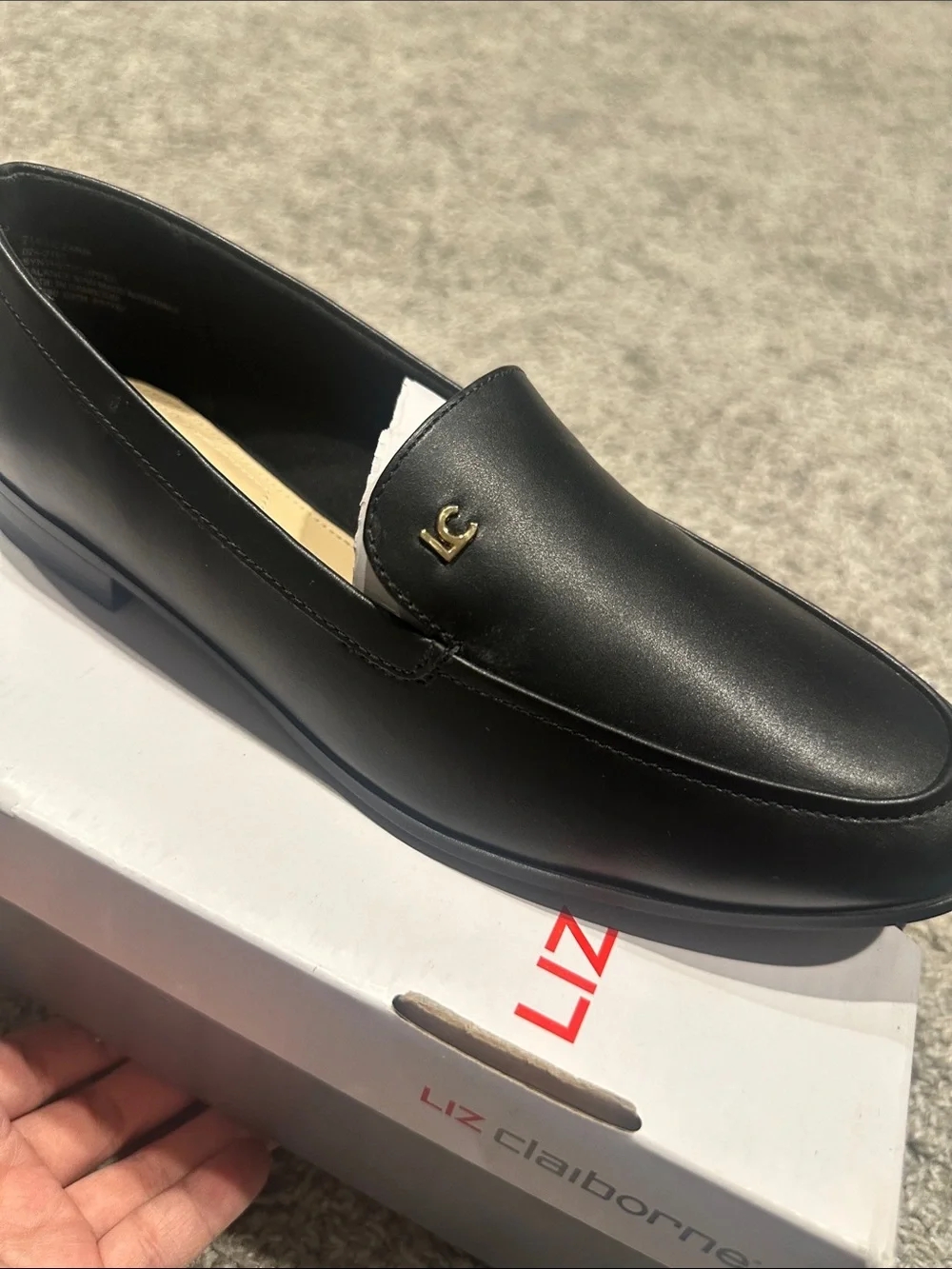 Liz Claiborne Black Slip-On Women's Loafer with Gold LC Accent